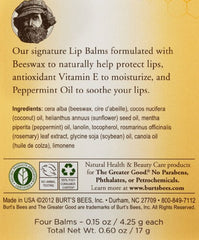 Burt's Bees- 100% Natural Lip Balm, Beeswax, 0.15 oz., 4 Count