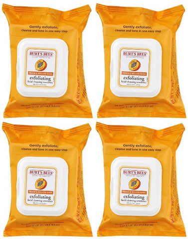 Burt's Bees- Facial Cleansing Towelettes, Peach and Willow Bark, 25 Count (Pack of 4)